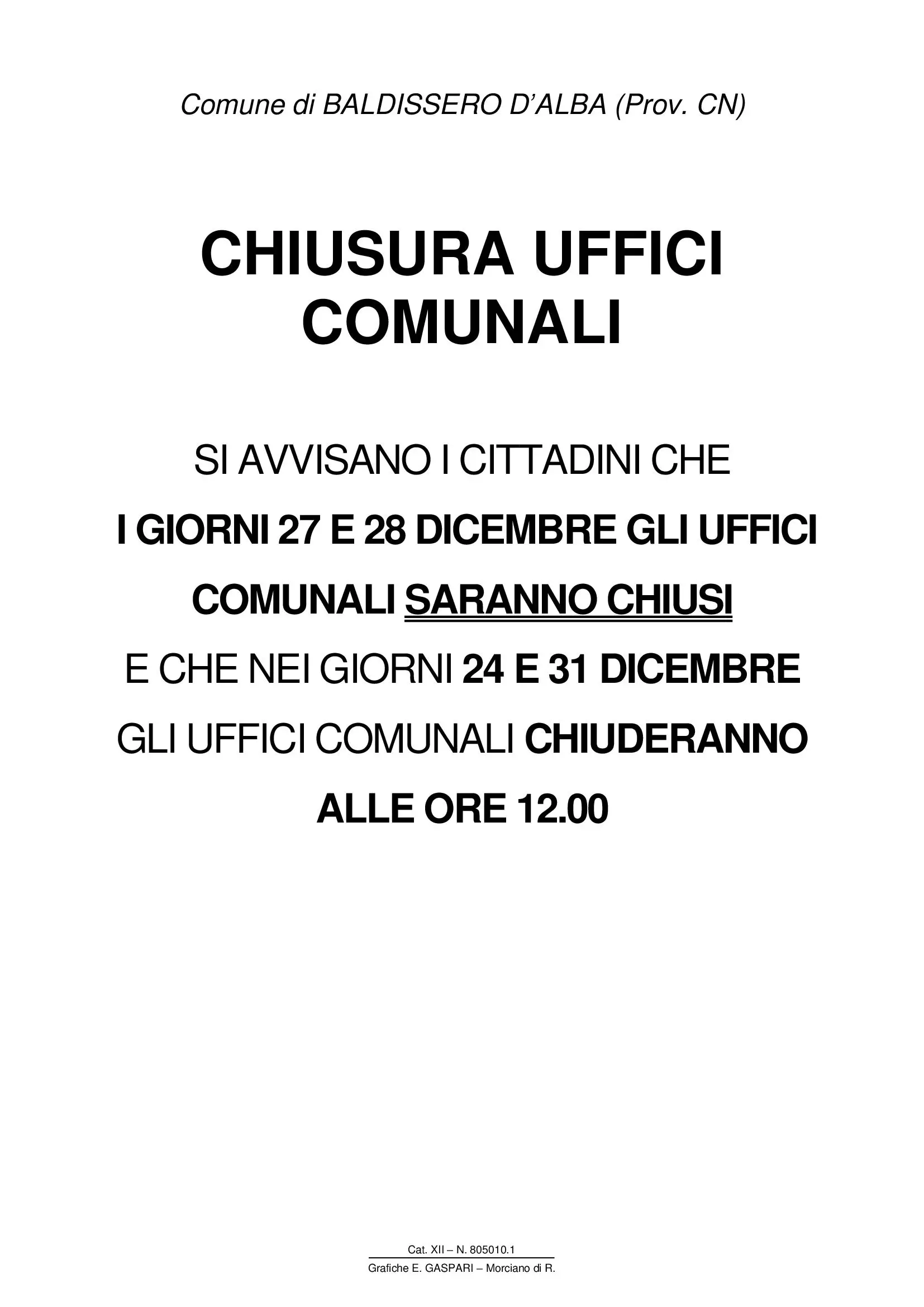 Chiusura Uffici Comunali 